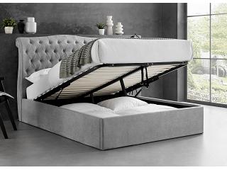 4ft6 Double Roz light grey fabric upholstered Ottoman lift up bed frame bedstead